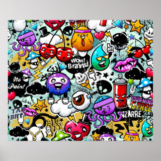 Crazy Frucht und Gemüse Graffiti Poster