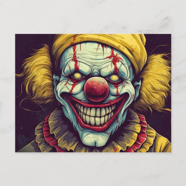 Crazy Funhouse Circus Clown Illustration Postkarte (Vorderseite)