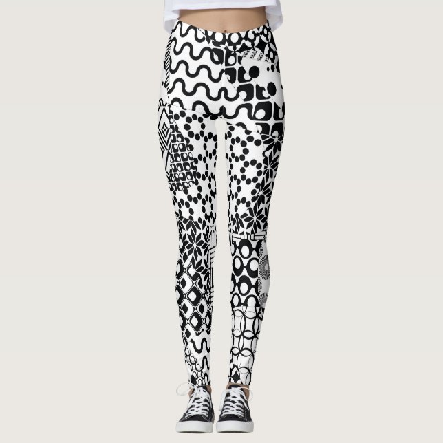 Crazy, Funky, Black and White Pattern, Cool Leggings (Vorderseite)