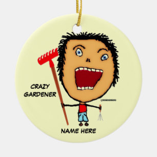 Crazy Gardener Cartoon Keramikornament