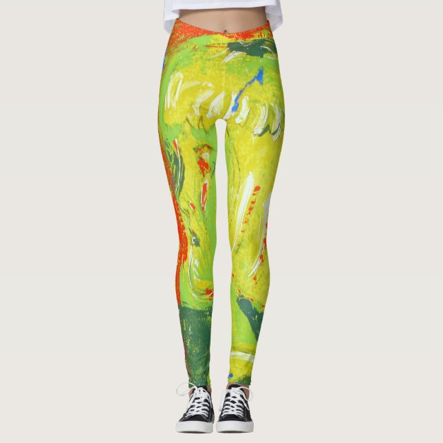 Crazy Gelb Rot Tanz Leggings (Vorderseite)