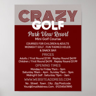 Crazy Golf Slogan, Mini Golfplatz Werbung Poster