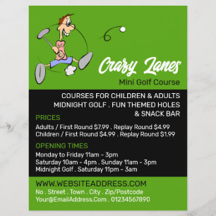 Crazy Golfer, Mini Golfplatz Werbung Flyer