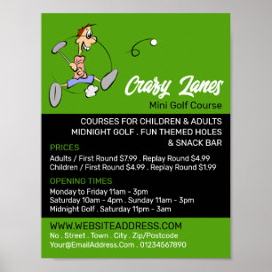Crazy Golfer, Mini Golfplatz Werbung Poster