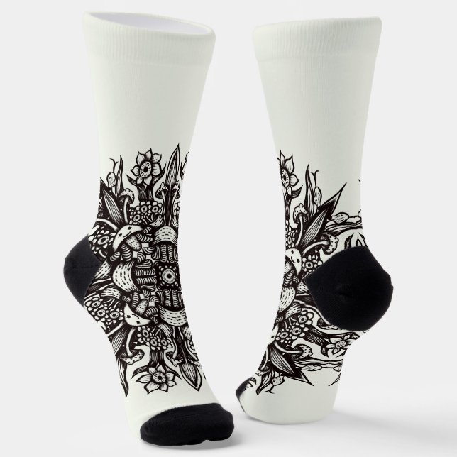 Crazy Goth Schwarz-Weiß cool Psychedelic Socken (Gewinkelt)