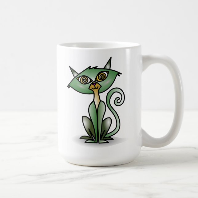 Crazy Green Cat Classic Tasse (Rechts)