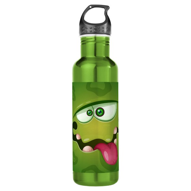 Crazy Green Monster Face Edelstahlflasche (Vorderseite)