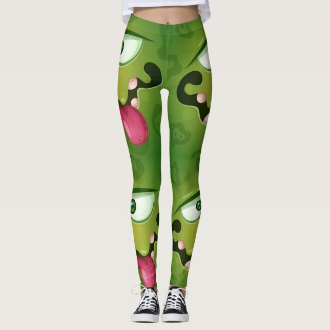 Crazy Green Monster Face Leggings (Vorderseite)