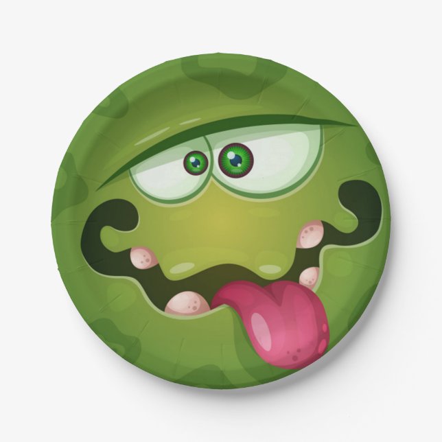 Crazy Green Monster Face Pappteller (Vorderseite)