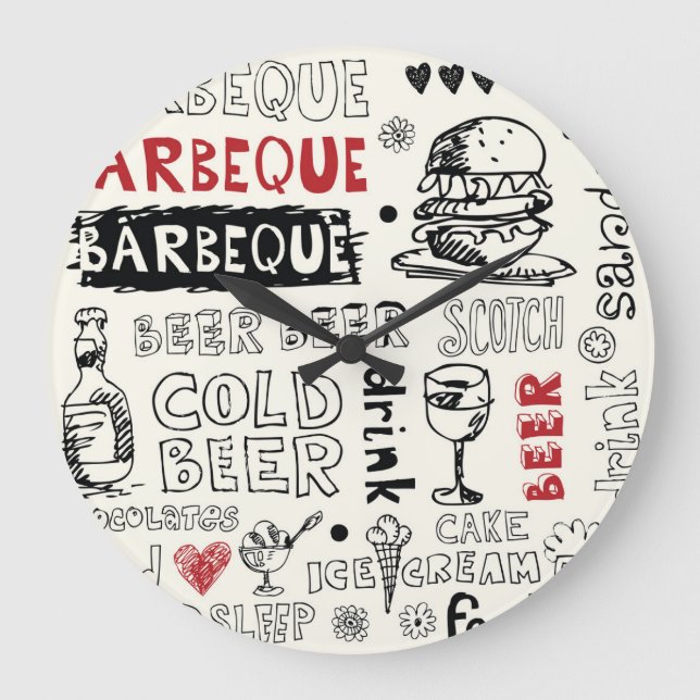 Crazy GRILLEN: Whimsical Doodle Art Große Wanduhr (Vorderseite)