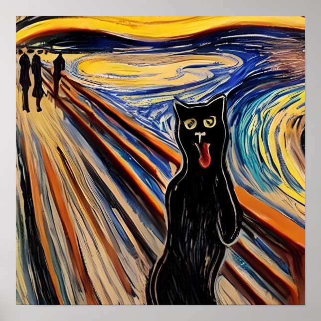 Crazy Halloween Black Cat "Scream" Portrait Art Poster (Vorne)