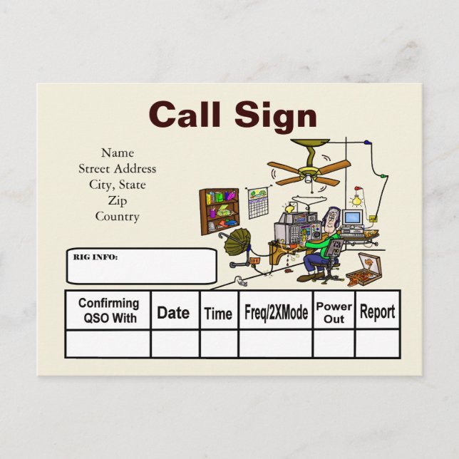 Crazy Ham Shack Cartoon QSL Card Anpassen! Postkarte (Vorderseite)