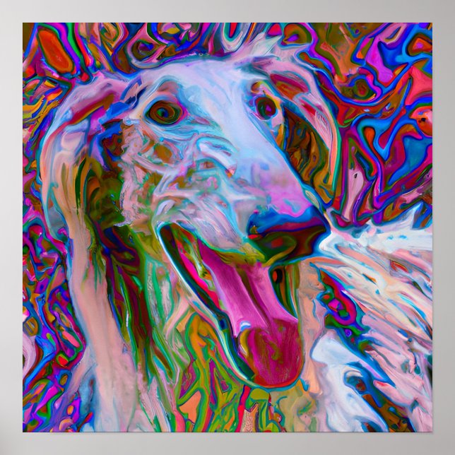 Crazy Happy Borzoi Dog Portrait Poster (Vorne)