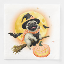 Crazy Happy Halloween Mops Reiten in einem fliegen