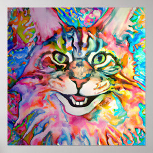 Crazy Happy Maine Coon Cat Kunstvoll wandern Poster