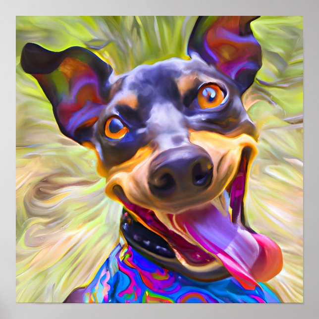 Crazy Happy Manchester Terrier Dog Art Portrait Poster (Vorne)