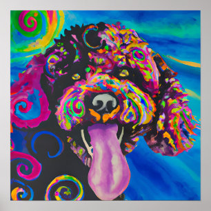 Crazy Happy Portugiesischer Wasserdog Portrait Art Poster