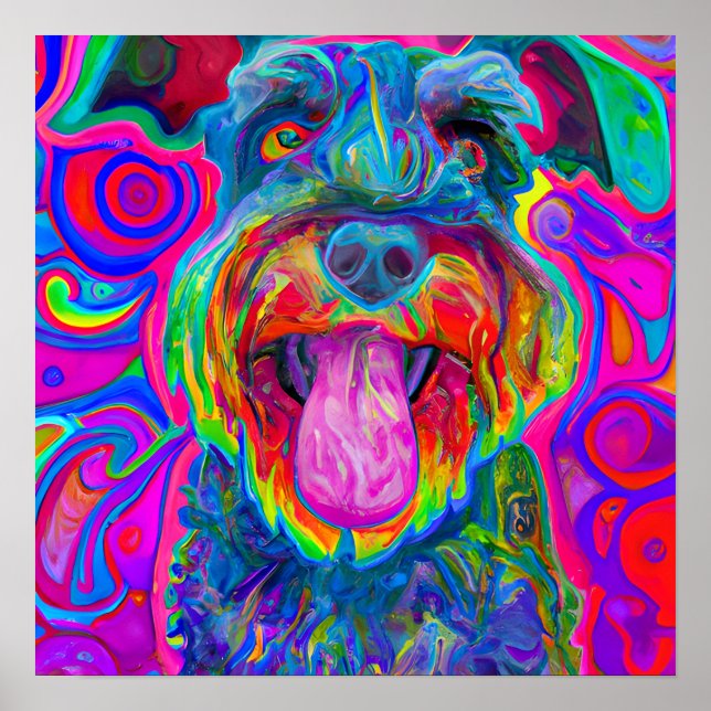 Crazy Happy Schnauzer Dog Portrait Poster (Vorne)