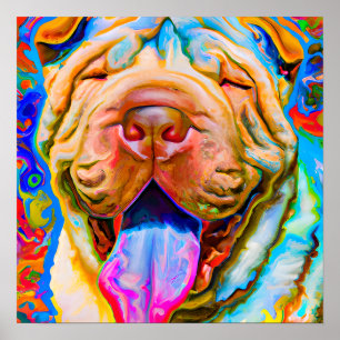 Crazy Happy Shar-Pei Dog Portrait Poster