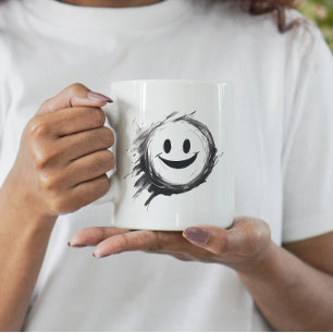 Crazy Happy Smiley Schwarzweiß Kaffeetasse