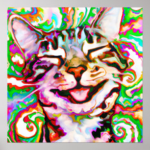 Crazy Happy Tabby Cat Kunstvoll wandern Poster