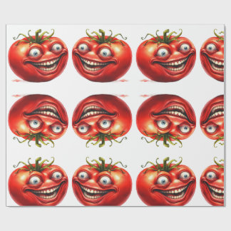 Crazy Happy Tomato Cartoon Funny Wrapping Paper Geschenkpapier