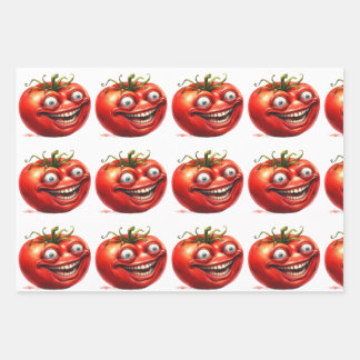 Crazy Happy Tomato Cartoon Funny Wrapping Paper Geschenkpapier Set
