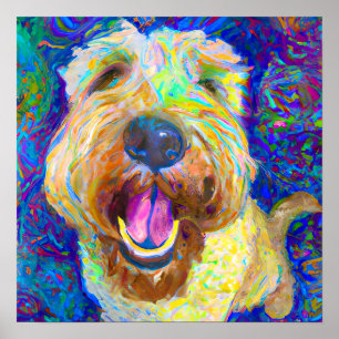 Crazy Happy Wheaten Terrier Dog Portrait Poster