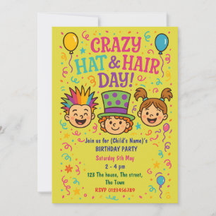 Crazy Hat & Hair Day Kindergeburtstag Party Einladung
