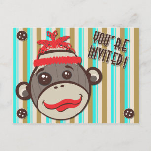Crazy Hat Sock Monkey Sie sind eingeladen Postcard Einladungspostkarte
