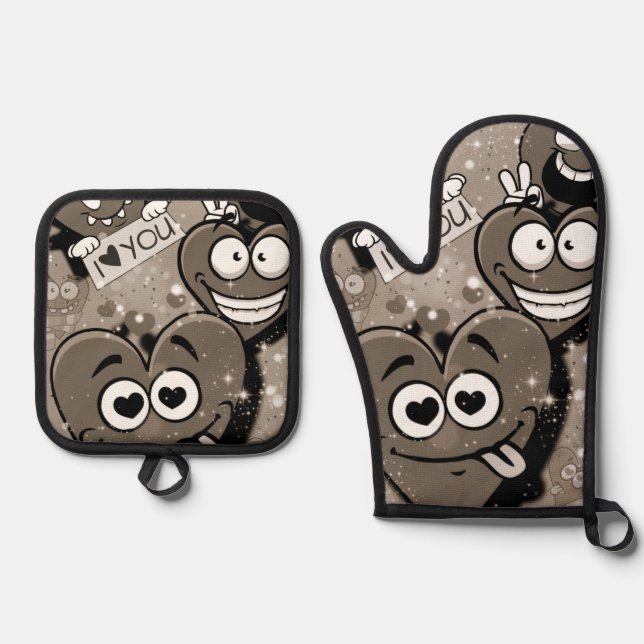 Crazy Hearts Ofenhandschuh & Topflappen-Set (Vorderseite)