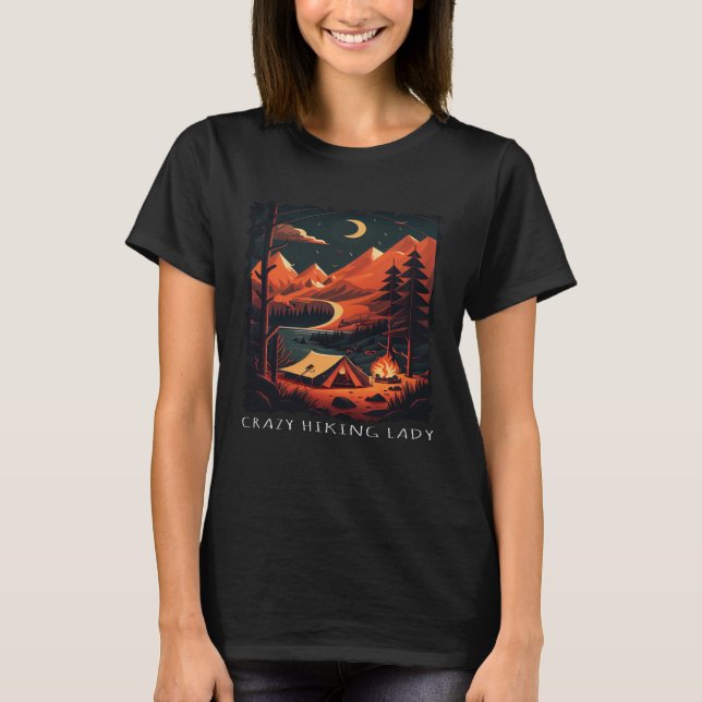 Crazy Hiking Lady retro camping T-Shirt (Vorderseite)