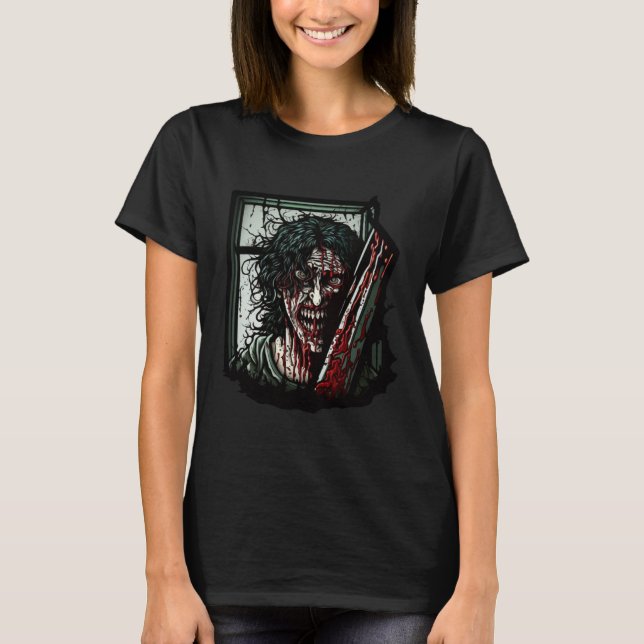 Crazy Horror Woman Nightmare Scary Terrifying Hall T-Shirt (Vorderseite)