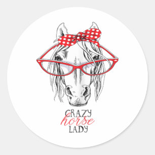 Crazy Horse Lady Horse Lover Frauen Bandana Horseb Runder Aufkleber