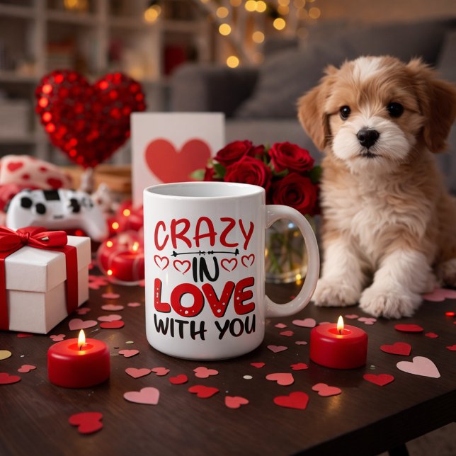Crazy in Love Valentine Typography Kaffeetasse (Von Creator hochgeladen)