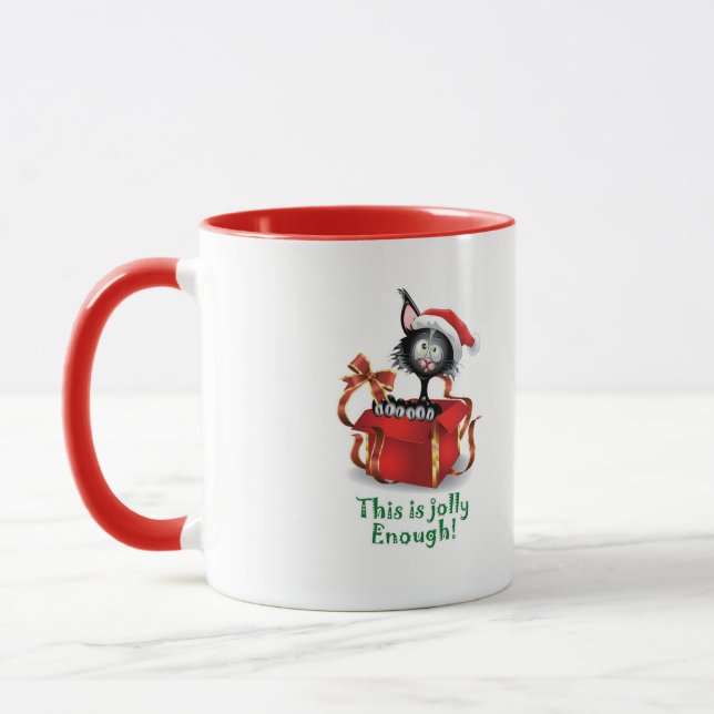 Crazy Jolly Black Christmas Cat Tasse (Links)
