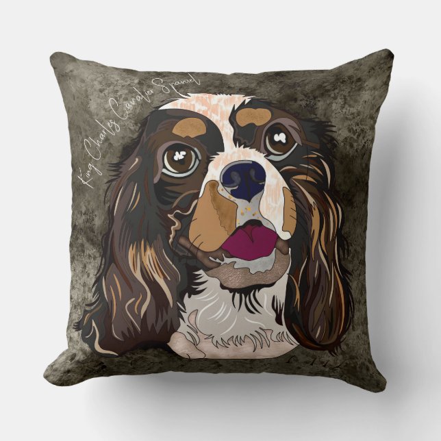 Crazy King Charles Cavalier handbemalt Kissen (Vorderseite)