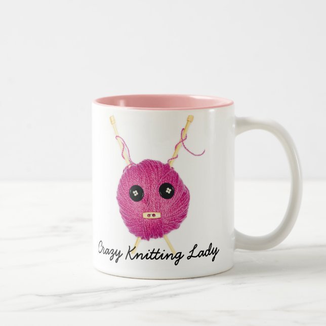 Crazy Knitting Lady Zweifarbige Tasse (Rechts)