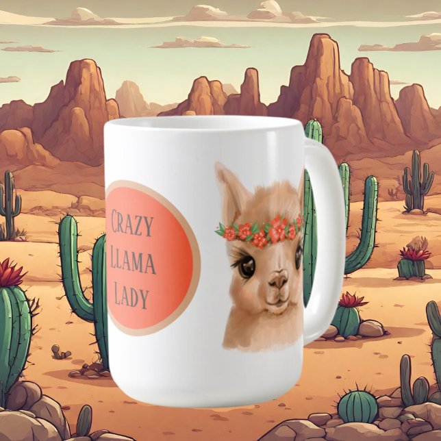Crazy Lama Ladame fügt Text hinzu Kaffeetasse (Von Creator hochgeladen)