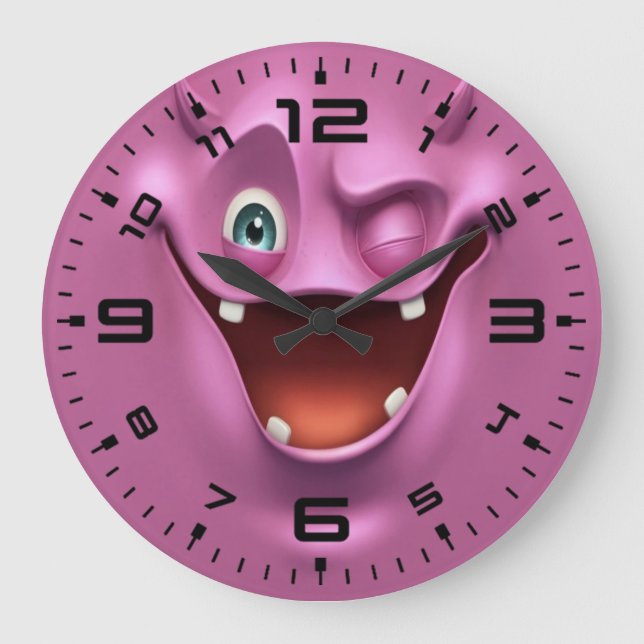 Crazy Lila Funny Devil Emotion Face Große Wanduhr (Vorderseite)