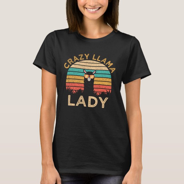 Crazy Llama Lady  Llama Wearing Sunglasses Farmer T-Shirt (Vorderseite)