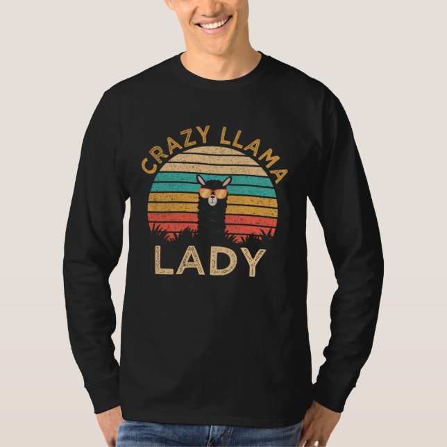 Crazy Llama Lady  Llama Wearing Sunglasses Farmer T-Shirt (Vorderseite)