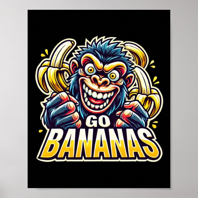 Crazy Monkey Go Bananas Sticker  Poster (Vorne)