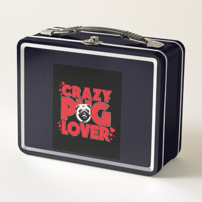 Crazy Mops Lover Mops Owner-Geschenk Metall Brotdose (Vorderseite)