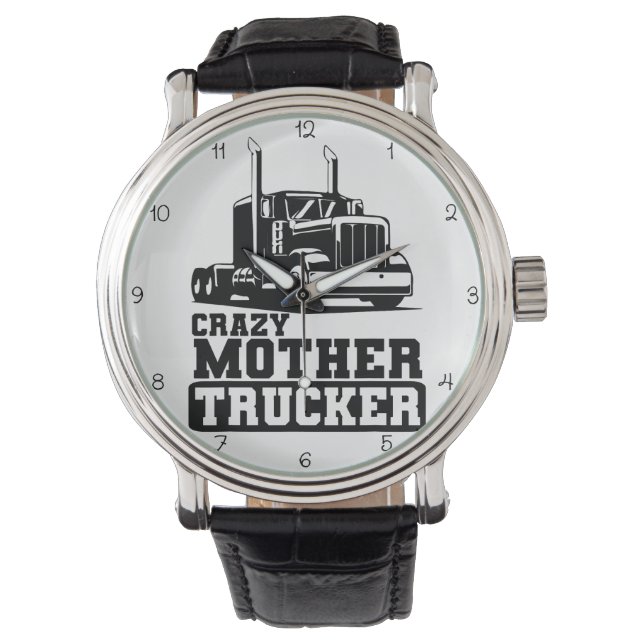 Crazy Mother Trucker: Black and White Armbanduhr (Vorderseite)