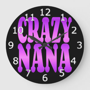 Crazy Nana in Lila Große Wanduhr