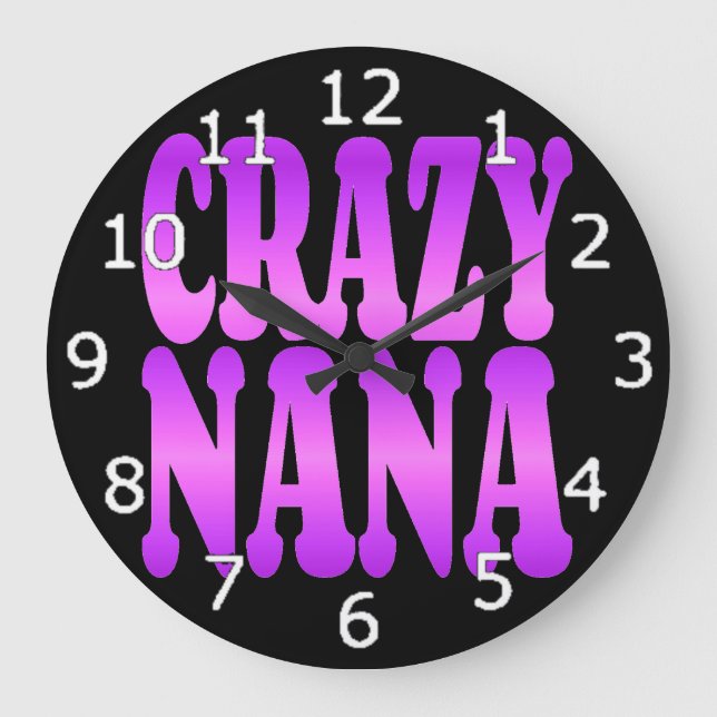 Crazy Nana in Lila Große Wanduhr (Vorderseite)
