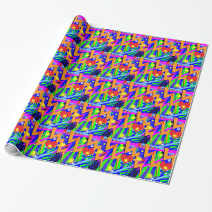 Crazy Neon 90er Jahre Muster Geschenkpapier
