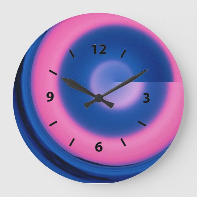Crazy Neon Pink und Blue Swirl Round Clock Große Wanduhr (Vorderseite)
