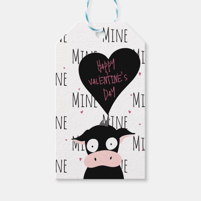 Crazy Niedliche Kuh Pun Happy Valentines Day "Mine Geschenkanhänger (Vorderseite)